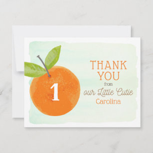 Little Cutie Orange Clementine First Birthday Thank You Card