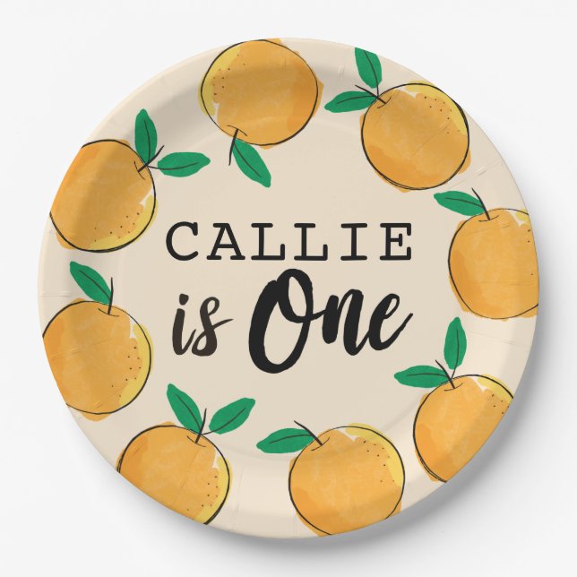 Little Cutie Orange Custom First Birthday Paper Plate (Front)