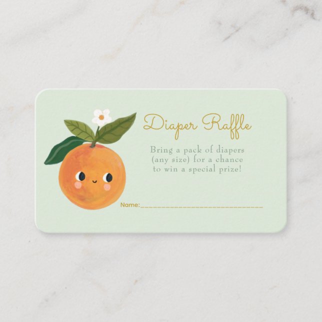 Little Cutie Orange Diaper Raffle Enclosure Card (Front)