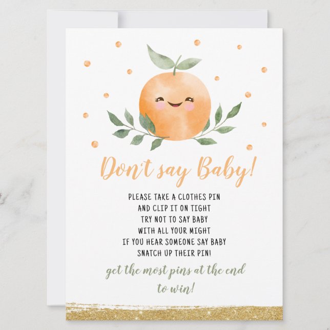 Little Cutie Orange Don't Say Baby Game Invitation (Front)