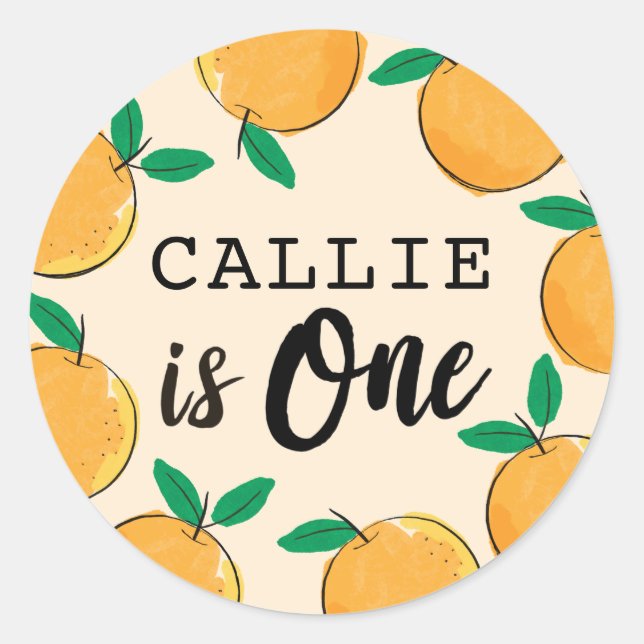 Little Cutie Orange First Birthday Sticker (Front)