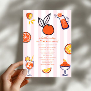 Little Cutie Orange Fruit Doodle Girl Baby Shower Invitation