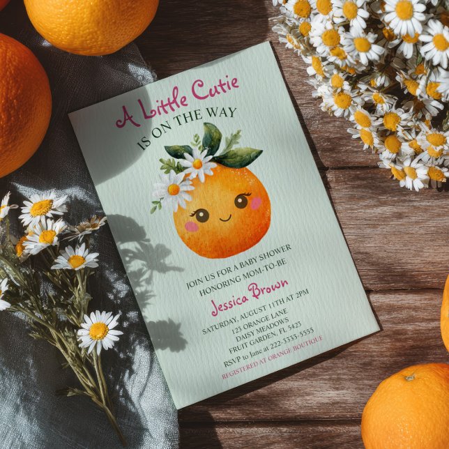 Little Cutie Orange Fruit Watercolor Baby Shower Invitation (Creator Uploaded)
