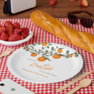 Little Cutie Orange Gender Neutral Baby Shower Paper Plate