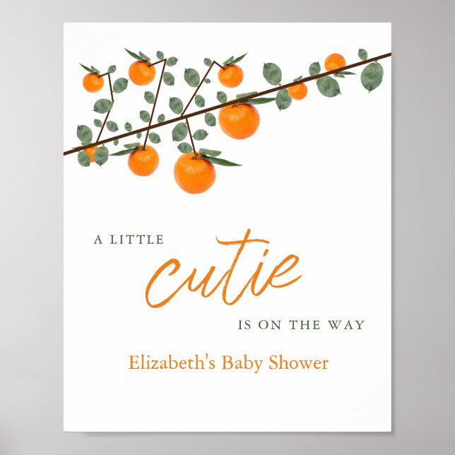 Little Cutie Orange Gender Neutral Baby Shower Poster (Front)