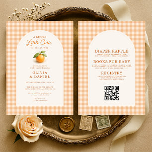 Little Cutie Orange Gingham All in One Baby Shower Invitation