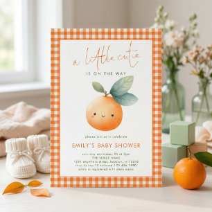 Little Cutie Orange Gingham Girl Baby Shower  Invitation