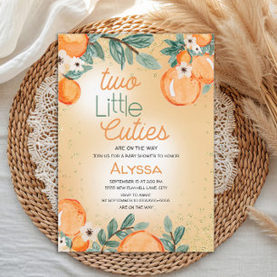 Little Cutie Orange Green Twin Baby Shower Invitation