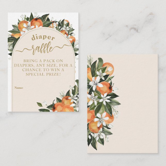 Little cutie Orange grenery boho diaper raffle Enclosure Card (Front/Back)