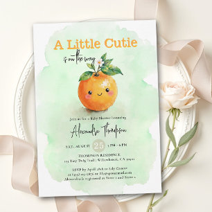 Little Cutie Orange Mint Floral Bloom Baby Shower Invitation