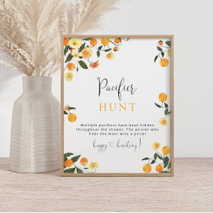 Little Cutie Orange Pacifier Hunt Baby Shower Game Poster