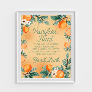 Little Cutie Orange Pacifier Hunt Baby Shower Game Poster