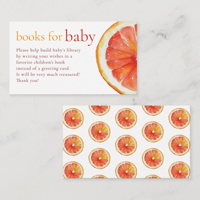Little Cutie Orange Slice Books for Baby Shower Enclosure Card (Front/Back)