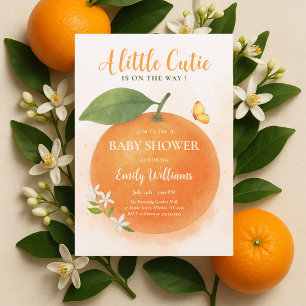 Little Cutie Orange Watercolor Baby Shower Invitation