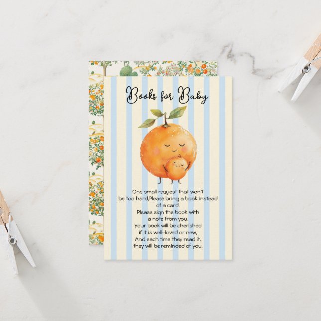 Little Cutie Oranges Baby Shower Books for Baby Invitation (Front/Back In Situ)