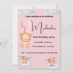 Little Cutie panda 1st Birthday Invitation