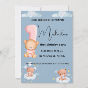 Little Cutie panda 1st Birthday Invitation