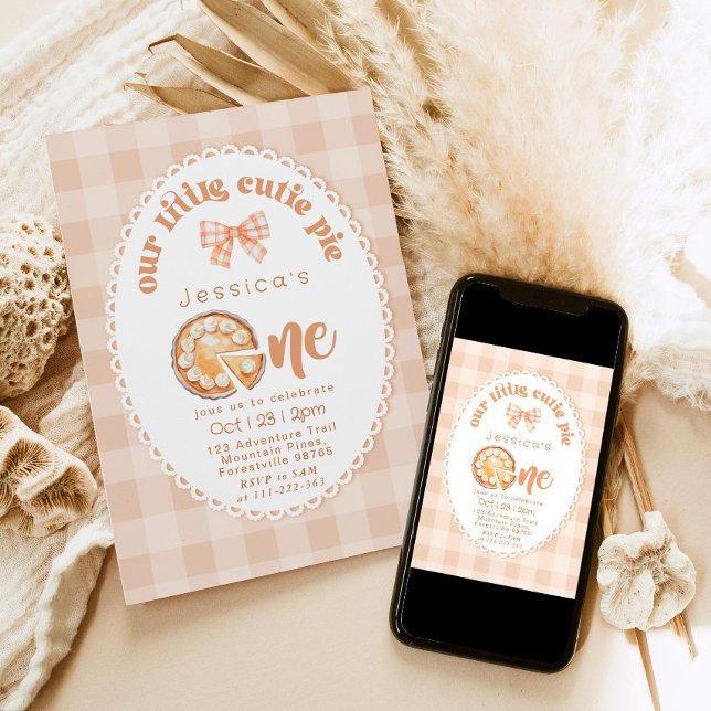 Little Cutie Pie 1st Birthday gingham Invitation (Creator Uploaded)