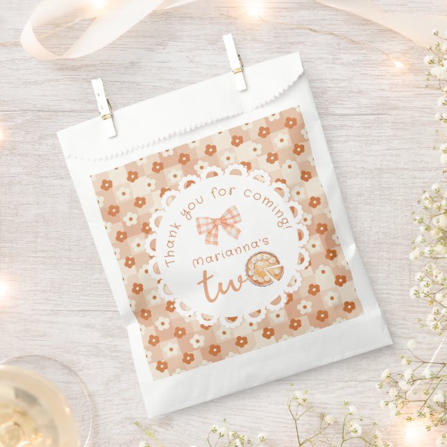 Little cutie Pie 2nd birthday gingham Thank you Favour Bag (Clipped)