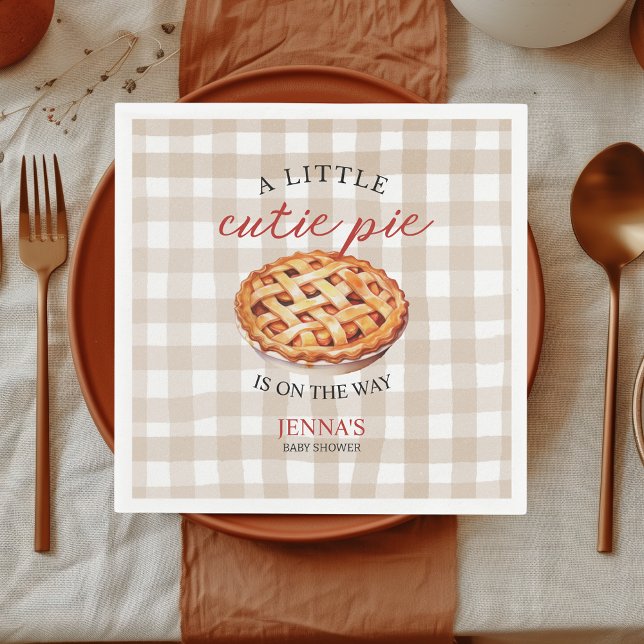 Little Cutie Pie Baby Shower Gingham Fall Napkin (Little cutie pie baby shower personalized napkins)