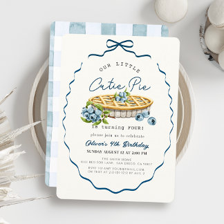 Little Cutie Pie Blueberry Blue Bow Birthday Invitation
