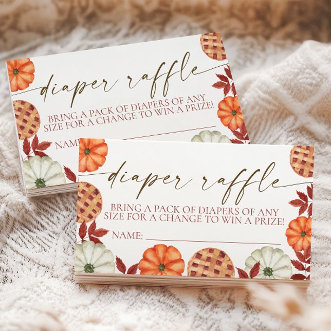 Little Cutie Pie Diaper Raffle Enclosure Card (Fall baby shower diaper raffle tickets with watercolor pumpkins, pies, and fall leaves)