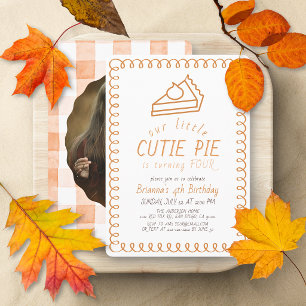 Little Cutie Pie Doodle Orange Photo Birthday Invitation