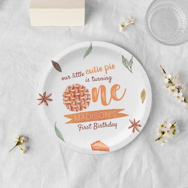 Little Cutie Pie Fall 1st Birthday Paper Plate (Creator Uploaded)