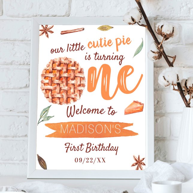Little Cutie Pie Fall 1st Birthday Party Welcome Poster (Creator Uploaded)