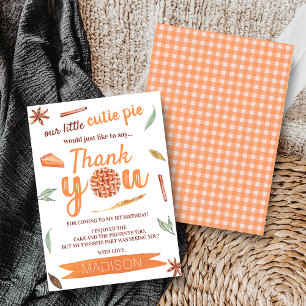 Little Cutie Pie Fall 1st Birthday Thank You Card