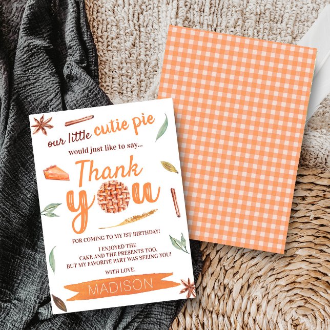 Little Cutie Pie Fall 1st Birthday Thank You Card (Creator Uploaded)
