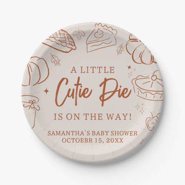 Little Cutie Pie Fall Baby Shower Paper Plate (Front)
