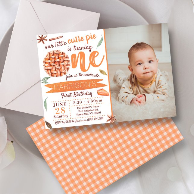 Little Cutie Pie Fall Photo 1st Birthday Invitation (Creator Uploaded)