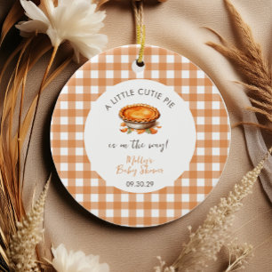 Little Cutie Pie Fall Pumpkin Gingham Baby Shower  Ceramic Ornament