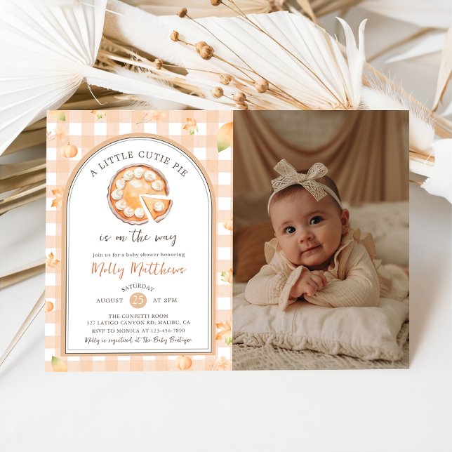 Little Cutie Pie Fall Pumpkin Gingham Baby Shower Invitation (Creator Uploaded)