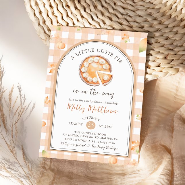 Little Cutie Pie Fall Pumpkin Gingham Baby Shower Invitation (Creator Uploaded)