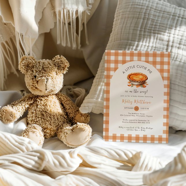 Little Cutie Pie Fall Pumpkin Gingham Baby Shower  Invitation (Little Cutie Pie Fall Baby Shower Invitation )