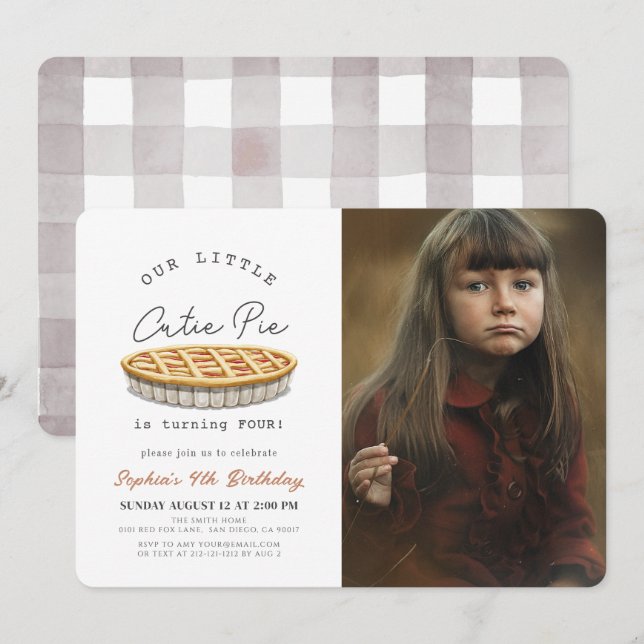 Little Cutie Pie Fall White Birthday Photo Invitation (Front/Back)