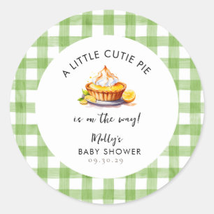 Little Cutie Pie Gingham Baby Shower  Classic Round Sticker