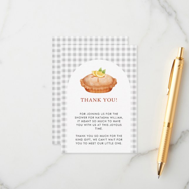 Little Cutie Pie Grey Check Baby Shower Thank you Enclosure Card (Front/Back In Situ)