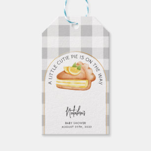 Little Cutie Pie Grey Gingham Plaid Baby Shower Gift Tags
