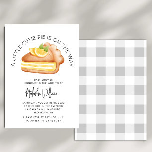 Little Cutie Pie Grey Gingham Plaid Baby Shower Invitation