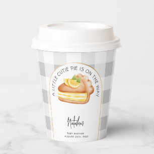 Little Cutie Pie Grey Gingham Plaid Baby Shower Paper Cups
