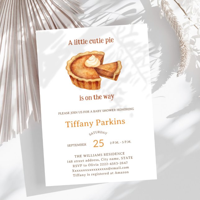 Little Cutie Pie is on the Way Pumpkin baby shower Invitation (Sweet Little Cutie Pie Baby Shower Invitation – Perfect for any season)