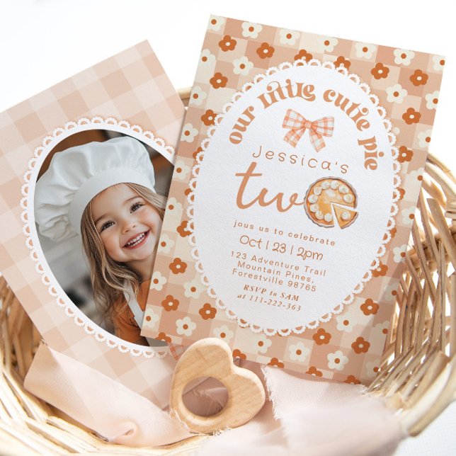 Little Cutie Pie is Two Photo 2nd birthday party Invitation (Creator Uploaded)