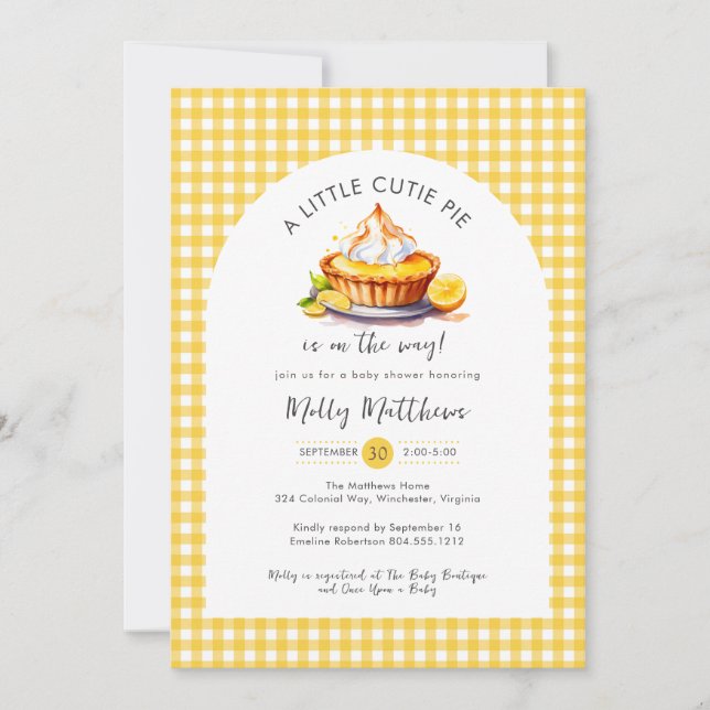 Little Cutie Pie Lemon Citrus Gingham Baby Shower  Invitation (Front)