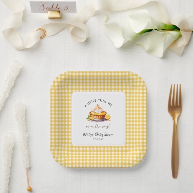 Little Cutie Pie Lemon  Gingham Baby Shower  Paper Plate (Wedding)