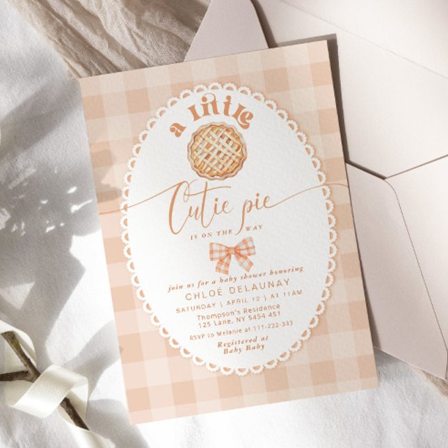 Little Cutie Pie minimalist bow lace baby shower Invitation (Creator Uploaded)