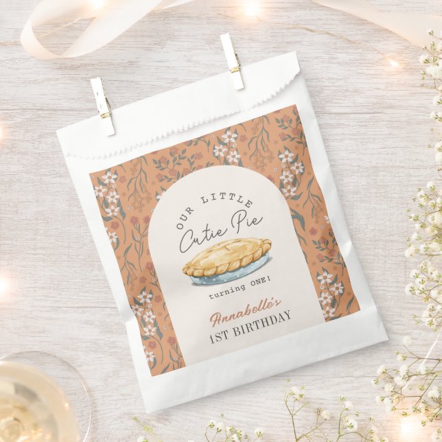 Little Cutie Pie Orange Floral 1st Birthday Favour Bag (Clipped)