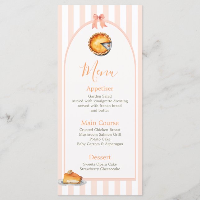 Little Cutie Pie Orange Gingham Birthday Menu (Front)